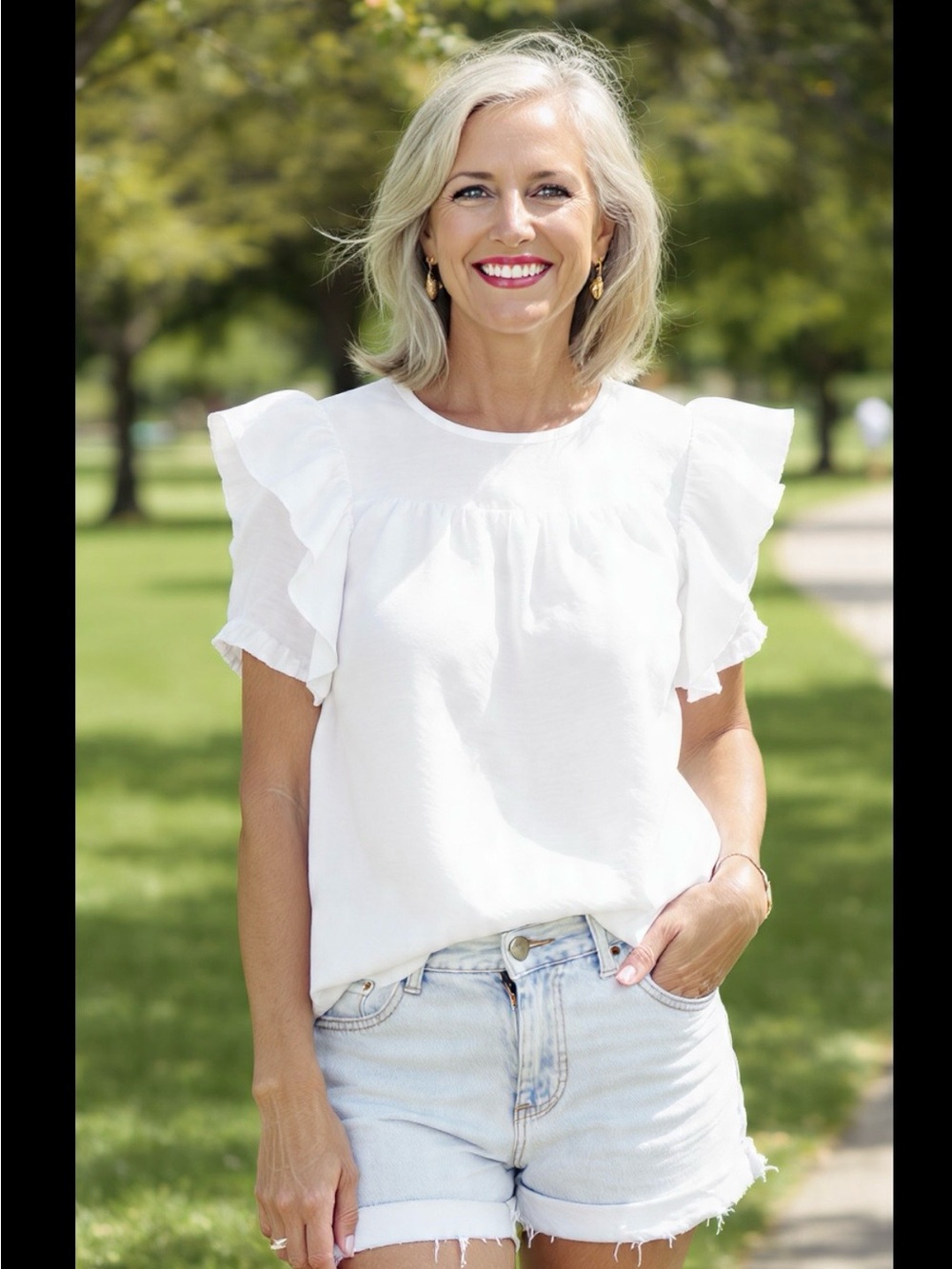 Vigoss White Ruffle Flutter Sleeve Blouse 100% Cotton PTP 21”